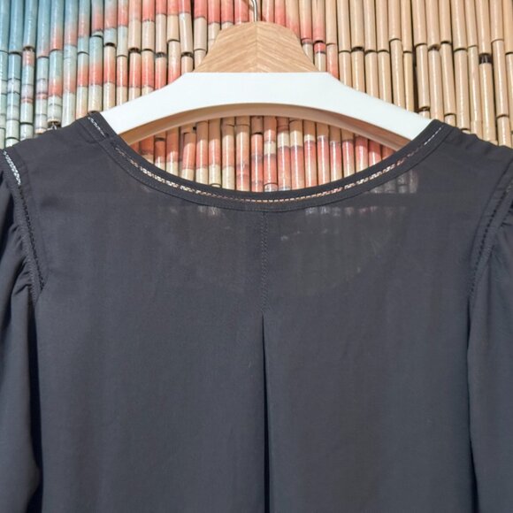 H&M, Lightweight Chiffon Flutter Sleeve Blouse, Black, 12 - Picture 4 of 14